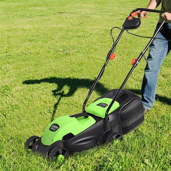 13-Inch Electric Lawn Mower 8 Gal Grass Collection Box 3 Adjustable Cutting Heights Lightweight 15.5LBS Push Mower for Garden (Green) - Image 5