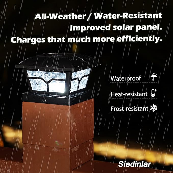 SIEDiNLAR Solar Post Cap Lights Outdoor 2 Color Modes 8 LEDs for 4x4 5x5 6x6 Posts Fence Patio Deck Decoration Warm White & Cool White Lighting Black (4 Pack) - Image 5