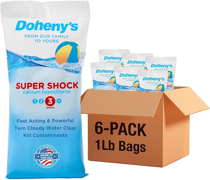 Doheny's Super Pool Shock | Pro-Grade Chlorine Shock, Quick-Dissolving, Fast-Acting 68% Cal-Hypo Granular Pool Shock | 6 x 1lb Bags, Proudly Made in the USA by Dohenys