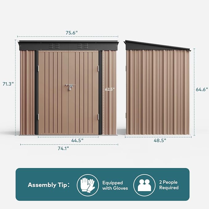 Gizoon 6' x 4' Outdoor Storage Shed with Double Lockable Doors, Anti-Corrosion Metal Garden Shed, Waterproof Shed Outdoor Storage Clearance for Backyard Patio Lawn-Brown - Image 8