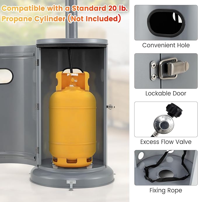 Happygrill 50,000 BTU Outdoor Heater, Round Propane Patio Heater with Stainless Steel Burner, Tip-Over & Flame-Out Protection & Wheels, Outdoor Heaters for Patio (Grey)