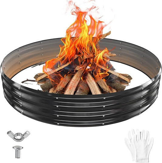 YSEJOMP 72 Inch Round Galvanized Fire Pit Ring/Fire Ring - Foldable and Perfect for Outdoor Gatherings and Campfires in The Yard/Garden/Park/Beach (Black+Gray, 6 FT Diameter+1 FT Tall) by YSEJOMP