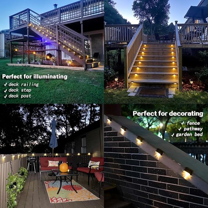 Solar Deck Lights Outdoor, 24 PCs LED Solar Fence Lights Waterproof, Garden Decorative Step Lights, LED for Patio Porch Stairs Yard Driveway Pathway (Cool White, 24-Pack)