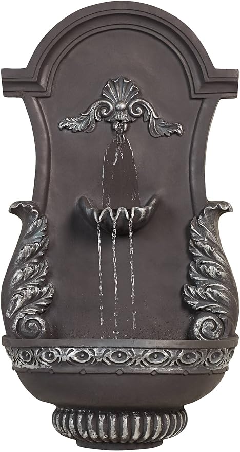 San Pablo Ornate 33" High Large Italian Indoor Outdoor Decor Gray Resin Wall Fountain Tiered Waterfall Basin Water Feature for Outside Garden Patio Yard Backyard Porch Deck - John Timberland