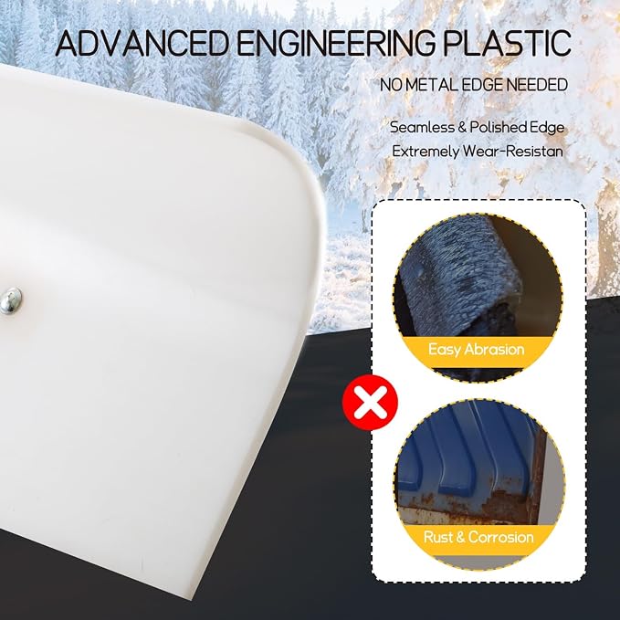 YEITSNOW Heavy Duty Snow Pusher Shovel for Driveway 30" Ergonomic Snow Removal Tool with Durable Plastic Blade with Wide Grip - Image 4