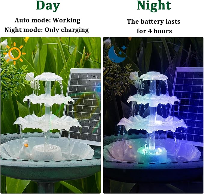 AISITIN 3 Tiered Bird Bath with 6.5W Solar Water Pump, Upgraded Solar Bird Bath Fountains with Lights, Detachable DIY Solar Powered Fountain for Garden, BirdBath, Patio, Yard and Pond