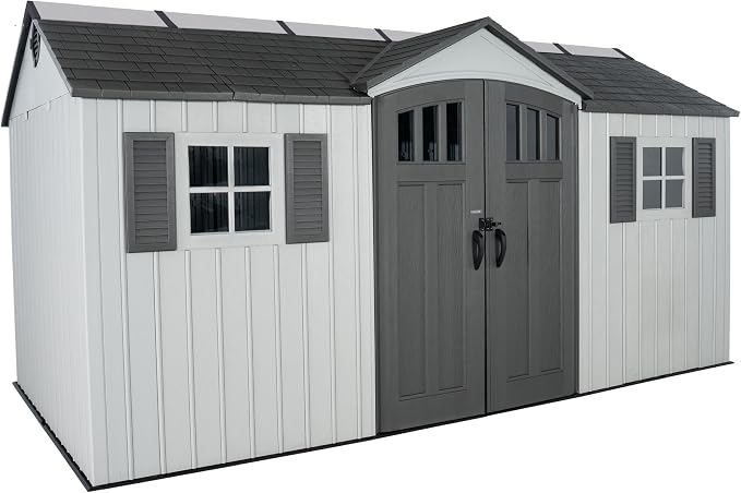 Lifetime Outdoor Storage Shed, 15x8 Ft, Gray, Resin Backyard Tool Shed with Lockable Doors and Weather-Resistant Panels by Lifetime