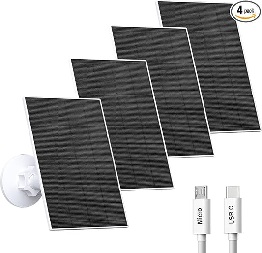 2W Solar Panel for Security Camera Outdoor, USB/USB-C Charger with IP65 Waterproof, 360° Adjustable Mount & 7.2ft Cable, Compatible with Rechargeable Battery Cameras (4 Pack, White) by VUEBEE