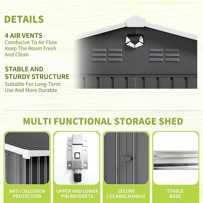 10x14 FT Outdoor Storage Shed,Metal Tool Sheds,Waterproof Outside Storage Shed,Large Storage Building with Lockable Door - Image 4
