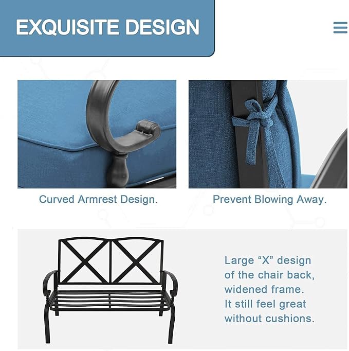 SOLAURA Outdoor Metal Furniture Sets 7-Piece Patio Conversation Set (2 Spring Chairs, 2 Patio Chairs, Loveseat with Coffee Table and Side Table), Peacock Blue