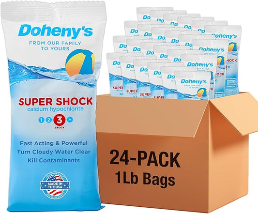 Doheny's Super Pool Shock | Pro-Grade Chlorine Shock, Quick-Dissolving, Fast-Acting 68% Cal-Hypo Granular Pool Shock | 24 x 1lb Bags, Proudly Made in the USA by Dohenys