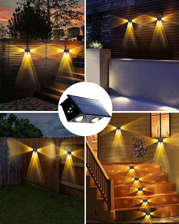 12 Pack 3-Side Solar Fence Lights Outdoor Waterproof with Warm White LED Spot Lens, for Wall, Deck, Patio, Yard, Rail, Garage, Pool, Designed for Enhanced Security, Easy Install