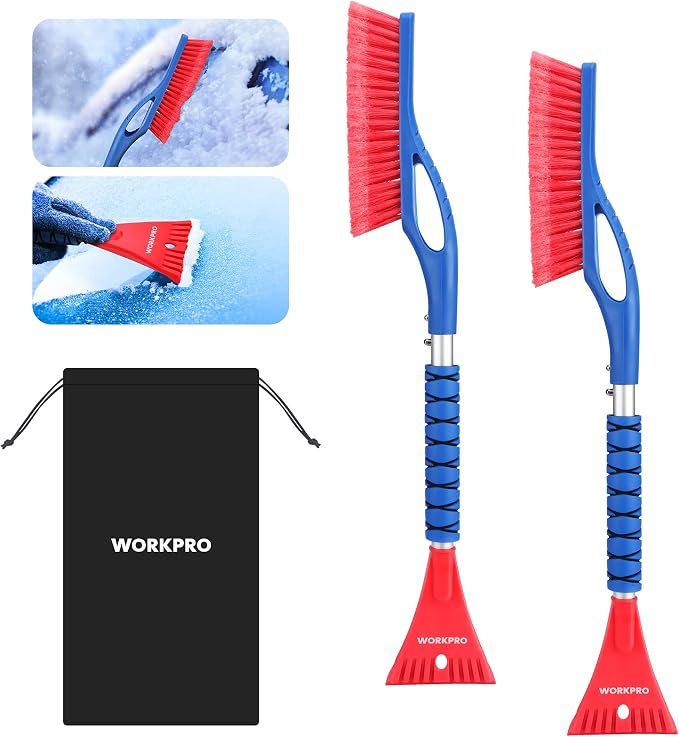 WORKPRO 27" Snow Brush and Ice Scraper for Car Windshield, Car Snow Brush and Ice Scraper with Foam Grip, 2-in-1 Detachable Snow Removal Tool, Storage Bag Included, 2 PC by WORKPRO