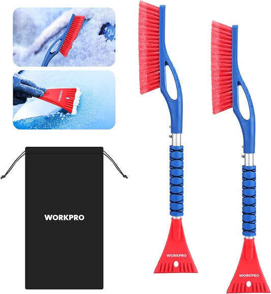 WORKPRO 27" Snow Brush and Ice Scraper for Car Windshield, Car Snow Brush and Ice Scraper with Foam Grip, 2-in-1 Detachable Snow Removal Tool, Storage Bag Included, 2 PC by WORKPRO