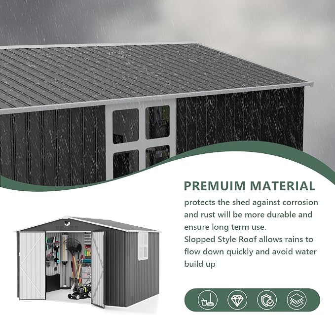 Metal Storage Shed 10x8 FT with Window,Outdoor Storage Building,Large Backyard Sheds,Waterproof Outside Storage Sheds - Image 4