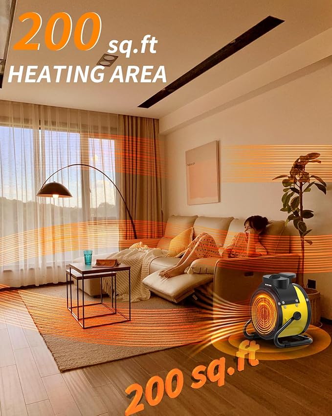 Buyplus Outdoor Heaters for Patio, 1500W Electric Garage Heater with 90°Adjustable Angle, Overheat Protection & 2S Fast Heating, Greenhouse Heater for Patio, Garage, Greenhouse, Indoor Outdoor, Yellow