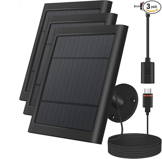 Paodekua 3 Pack 4W Solar Charger for Spotlight & Stick Up Outdoor Cam, Black, High Efficiency, 10FT/3M Long Cable with USB-C to Barrel Plug by Paodekua