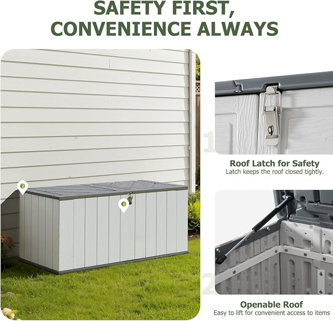 Aoxun 21 Cu.Ft Outdoor Storage Shed, Large Resin Storage Shed with Lid, Waterproof & UV-Resistant Patio Storage for Cushions, Garden Tools, and Pool Accessories (White) - Image 7