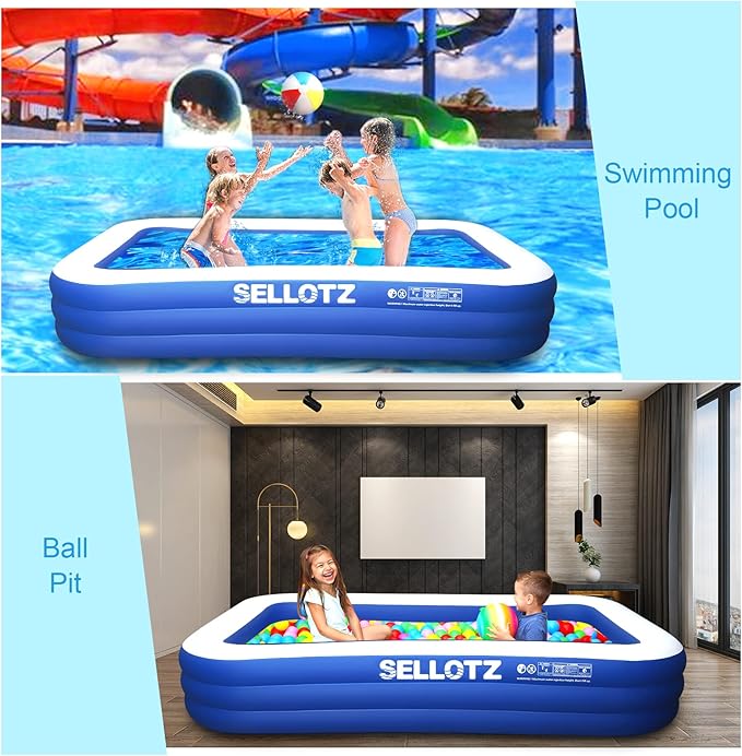 SELLOTZ Inflatable Pool for Kids and Adults, 120" X 72" X 22" Oversized Thickened Family Swimming Pool for Toddlers, Outdoor, Garden, Backyard, Summer Water Party - Image 2