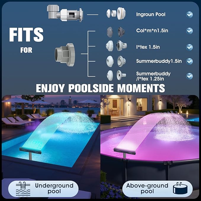 Upgraded Pool Fountain with Remote - Adjustable Waterfall Pool Sprinkler Fountains with Lights, Spray Water Fountains for Above Ground and Inground Pool for Cooling-Orange