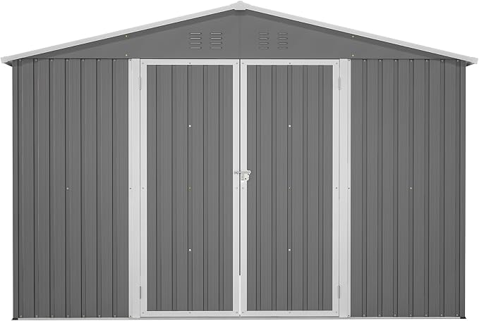 YOPTO 10×10 FT Outdoor Storage Shed,Metal Aluminum Waterproof Tool Sheds with Doors and Vents,Heavy-Duty Sheds Unit W/Lock and Key,for Storing Bicycles,Lawnmowers,Barbeques,Gray - Image 11