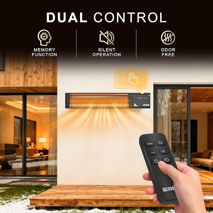 Outdoor Heaters for Patio 1500W, 3s Rapid Heating, IP65 Waterproof, 4 Heat Levels, 24H Timer & Memory Function, Touchscreen Electric Infrared Heater for Backyard, Garage, Deck, Black