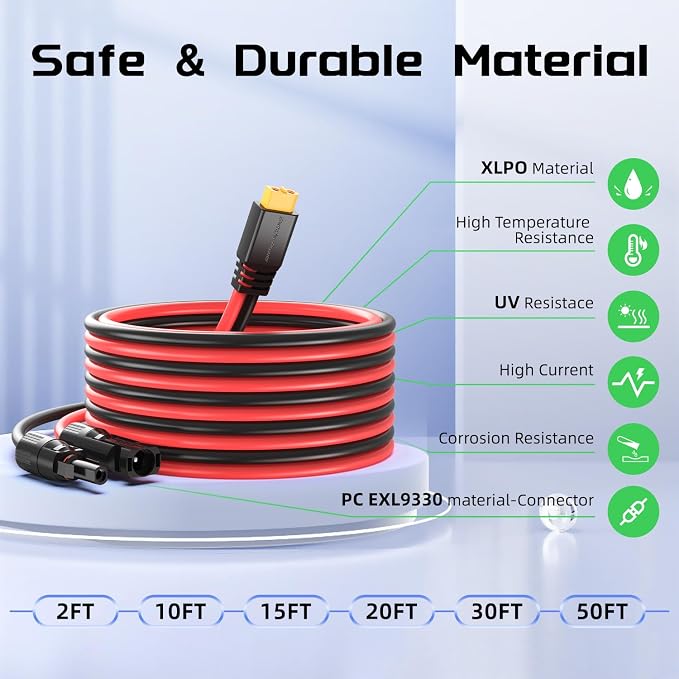 Bateria Power Solar to XT60 Charge Extension Cable 10AWG 50Ft, Solar Connector to XT60 Adapter Cable for Solar Panel to LiFePO4 Battery RV Portable Power Station Solar Generator,10AWG 50Ft - Image 9