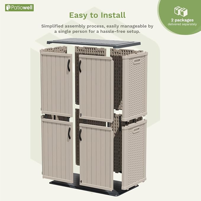 Patiowell 50 cu.ft Plastic Outdoor Storage Shed, Lockable Waterproof Resin Storage Cabinet Vertical Storage Shed for Garden Tools, Garbage Cans, Pool Supplies, Beige(Not Include Shelves) - Image 4