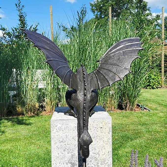 Dragon Fountain Statue, Resin Water Feature Sculpture, Cool Dragon Craft Decoration, Outdoor Water Feature Statue for Garden, Yard, Lawn, Birthday Friends, Kids, 35X30X23M