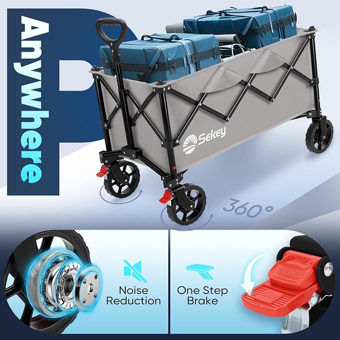 Sekey Collapsible Foldable Wagon with 330lbs Weight Capacity, Heavy Duty Folding Wagon Cart with Big All-Terrain Wheels. Gray - Image 5