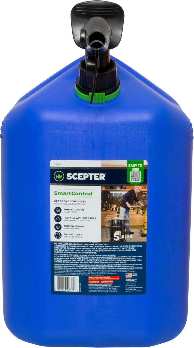 Scepter FSCK552 Fuel Container with Spill Proof SmartControl Spout, Blue Kerosene Can, 5 Gallon (Pack of 4) - Image 5