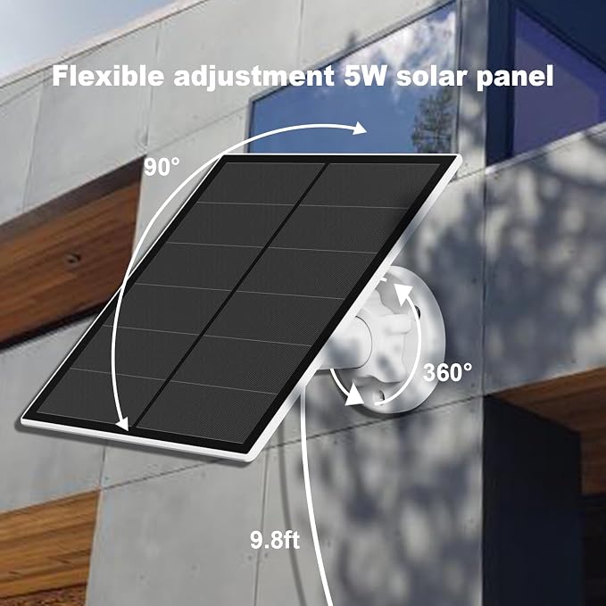 5W Solar Panel for Security Camera, USB Solar Panel for DC 5V Outdoor Rechargeable Battery Camera, Solar Panels with Micro USB and USB-C Port, Adjustable Security Mount, IP65 Waterproof, 9.8ft Cable - Image 3