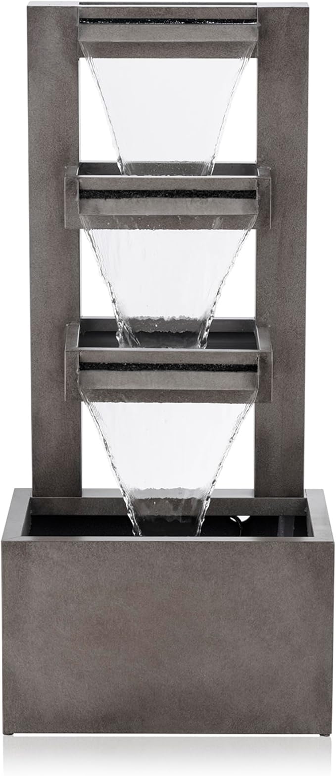 Alpine Corporation 43" Tall Multi-Tier Waterfall Fountain - Industrial Style Water Feature for Garden, Patio, Yard, Backyard, Relaxing Water Flow, and Serene Landscaping, Gray