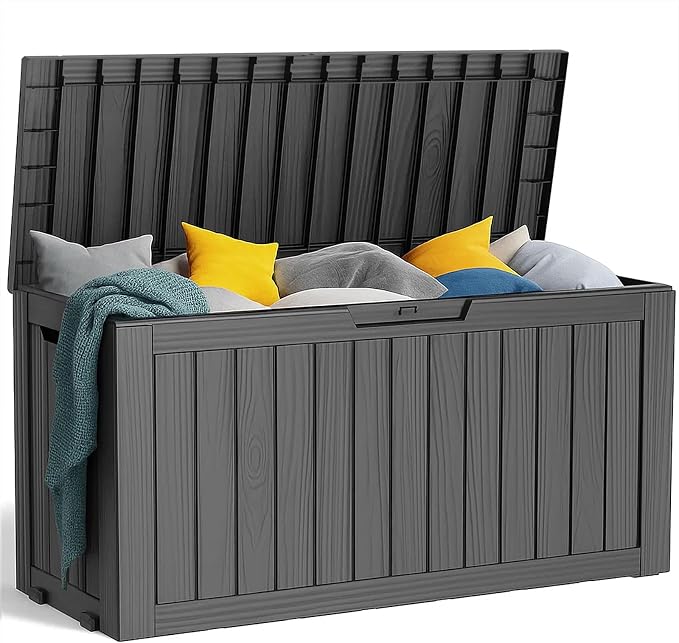 PatioZen 75 Gallon Resin Deck Box, Lockable Patio Outdoor Storage Box for Furniture, Garden Tools and Tools Storage, Waterproof Outside Storage Boxes - Black by OutdoorLivingPerfected