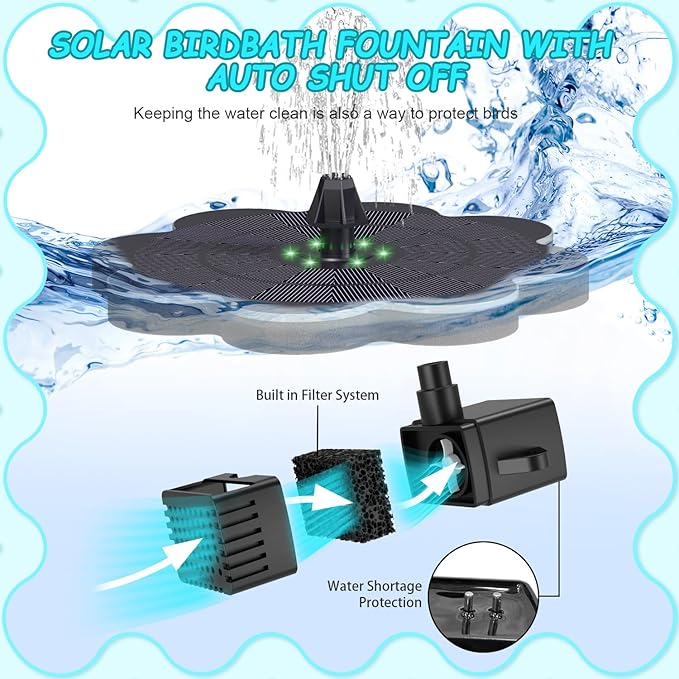 Yzert Solar Fountain with 2000 mAh Battery&Colorful LED Lights Flower Shape, 3.5W Solar Power Water Fountain Pump for Bird Bath, Outdoor, Garden, Pool, Pond,Hummingbirds