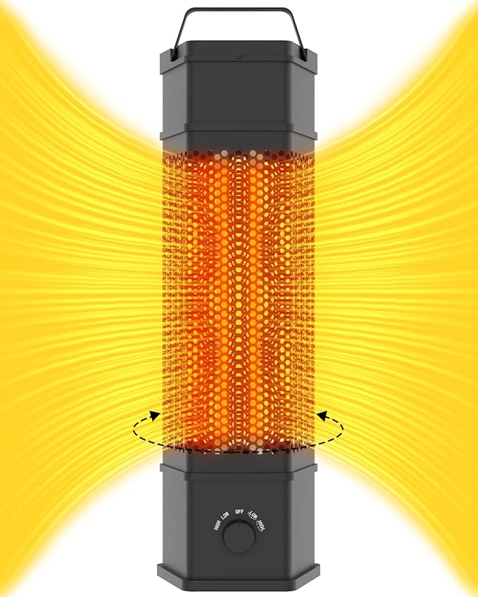 Electric Patio Heater Outdoor Indoor Use, 360°All-round Heating, 1500W Infrared Tower Heater, Tip-Over & Overheat Protection Portable Space Heater for Large Room, Backyard, Home