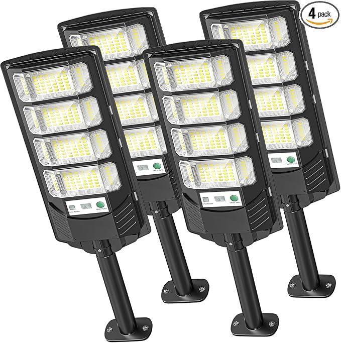 Solar Lights Outdoor Waterproof, 320° Wide Angle Solar Street Light, 6500K Solar Flood Lights Outdoor Motion Sensor with Remote, Solar Security Lights for Yard 4-Pack