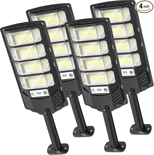 Solar Lights Outdoor Waterproof, 320° Wide Angle Solar Street Light, 6500K Solar Flood Lights Outdoor Motion Sensor with Remote, Solar Security Lights for Yard 4-Pack