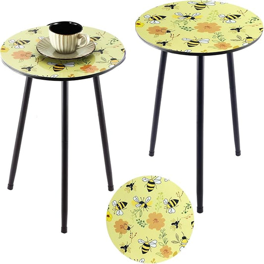 Metal Outdoor Side Tables Set of Two Small Outside Round End Table for Patio Modern Accent Garden Corner Table for Small Spaces, Balcony, Porch, Weather-Resistant Plant Stand Indoor, Yellow by PartyZealot