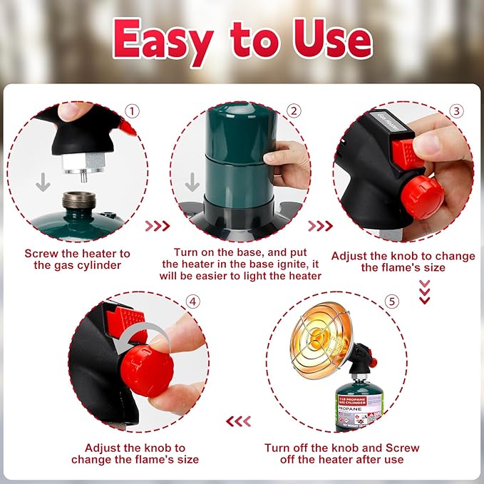 Portable Propane Heater, Outdoor Space Tent Heater for Camping, Self-Ignition Radiant Cordless Heater, Gas Heater with Foldable Gas Tank Holder for Outdoor Hiking Ice Fishing Hunting