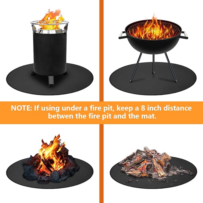 TYLIN Fire Pit Mat for Deck Fireproof, Round Fireproof Under Grill Mat, Oil-Proof Waterproof BBQ Pad for Deck Patio Grass Outdoor Grill Accessories, Portable and Reusable，Black (60x60 inch) - Image 5
