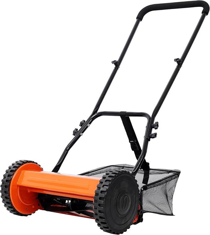 14'' 5-Blade Push Reel Lawn Mower with Grass Catcher, Manual Reel Mower with Adjustable Cutting Height 0.6-1.8'' Eco-Friendly Hand Push Cylinder Mower for Small Yards Orange by WZONICE98