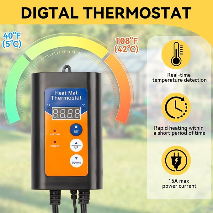 Greenhouse Heater with Thermostat, Outdoor Heaters for Patio, 3 Modes for PTC Ceramic Fast Heating, Overheat Protection, IPX4 Waterproof for Greenhouse, Grow Tents, Patio, Black-Yellow