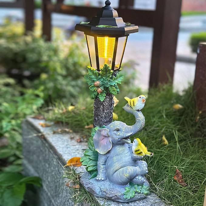 Solar Elephant Garden Statue, Outside Elephant Statue with Lantern Perfect for Balconies, backyards, or lawns—A Unique Birthday or Housewarming Gift for Women, Mothers, or Grandmothers