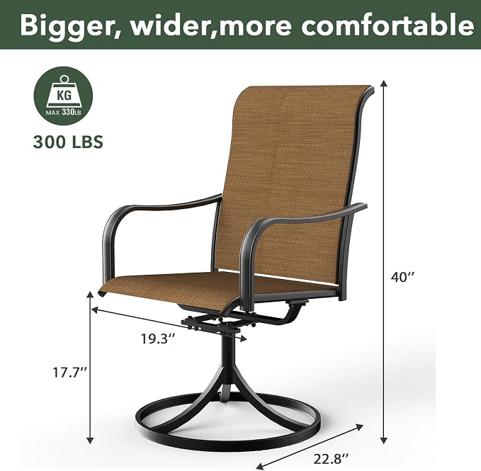 Anmutig 7-Piece Outdoor Dining Set, 6 Swivel Chairs＆63‘’ Rectangular Table All Weather Frame Furniture Set - Brown Style2 - Image 5