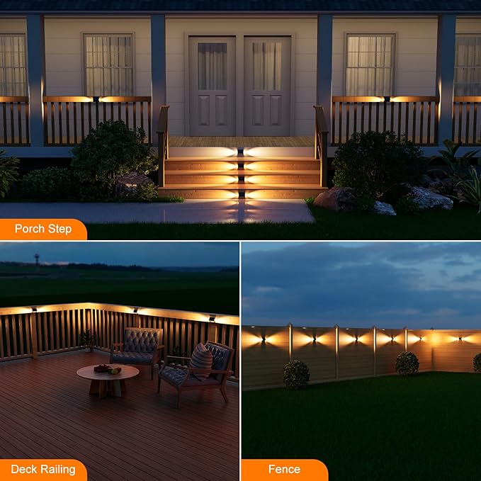 12 Pack Solar Powered Stair Lights Outdoor Waterproof Warm White Lamps for Deck Step Safety Outside Decorative LED for Porch, Sideway, BackYard, Garden, Pool, Easy Installation & All Night Lighting