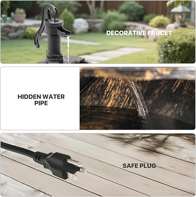 MoNiBloom Outdoor Water Fountains, 27" Tall 2-Tier Barrel and Pump Waterfall Fountain and Pump for Outdoor Patio Garden Backyard Decking, 11 L Water Capacity, Bronze