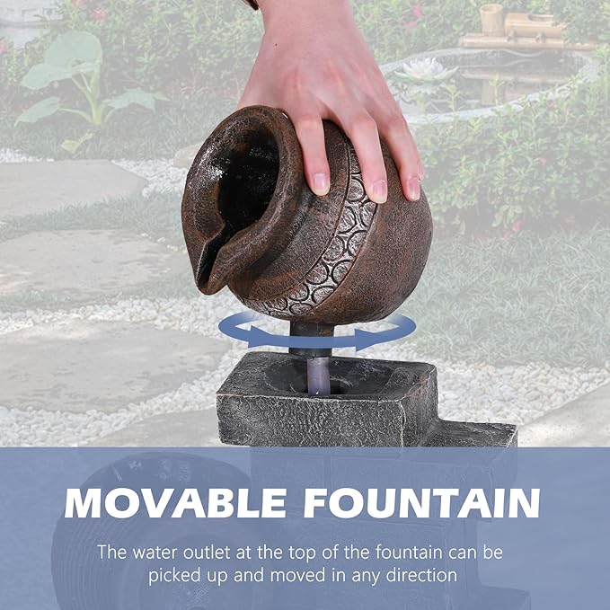 Grepatio Outdoor Water Fountain, Garden Waterfalls Fountains with LED Lights, 6 Tier Modern Indoor/Outdoor Floor Standing Water Fountain for Garden, Patio (10.6"(L) x 19"(W) x 39.3"(H))