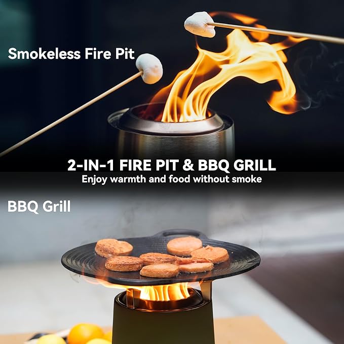 2 in 1 Portable Fire Pit with Pot Bracket & Carry Bag, Camping Stove Smokeless Fireplace for Patio Backyard RV Tailgating, Stainless Steel, Green 9", #FP047 - Image 9