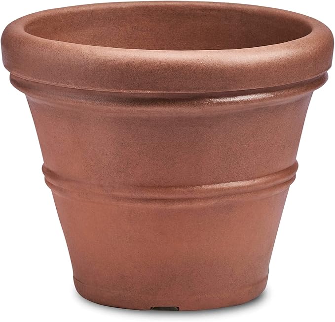 Crescent Garden Brunello Planter, Classic Rolled-Rim Plant Pot, Lightweight, Indoor & Outdoor Large Flowerpot - UV Safe & Frost Resistant - 27" W (Rust)